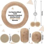 Fulmoon 17 Pcs Car Seat Cover Full Set for Women Universal Fit Car Front Rear Fluffy Steering Wheel Fleece Handbrake Shift Covers Hanging Accessory Holder Ring Emblem(Beige Black)