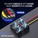 DC 24V to 12V 30A Buck Converter with LED Display Inline Fuse Waterproof Power Supply Step Down Transformer for Car Truck GPS CCTV with 16AWG Wires