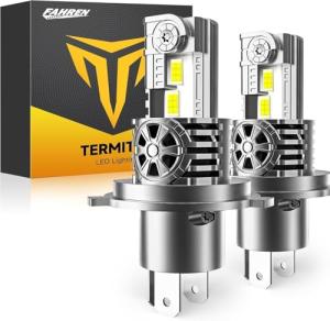 Termitor Upgraded H4/9003/HB2 LED Bulbs Hi/Low Beam, 36,000LM 900% Super Brighter, 6500K Cool White, 1:1 Mini Halogen Size H4 9003 Fog Lights Kits with Cooling Fan, Plug and Play, Pack of 2