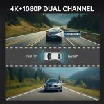 Veement 4K Rear View Mirror Camera, 10'' 4K Mirror Dash Cam with 1080P Backup Camera, Dash Cam Front and Rear for Car with Voice Control, 24H Parking Mode, Night Vision, 32GB SD Card Included