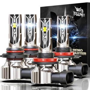 RENO 9005 H11 Bulb Combo, 9005 H11 Fog Lights, H11 9005 Light Bulbs Fanless In Line Car Fog Bulb Plug and Play, Pack of 4