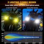 Kewig Motorcycle Auxiliary LED Light Kit Driving Spotlights White/Amber Fog Light with Mount Brackets Wire Harness Waterproof 60W Offroad Work Lights Compatible with Motorcycle J-eep Car Truck (Black)