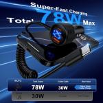 78W Car Charger USB C for Samsung Galaxy A17 A16 5G A36 Z Fold7 Z Flip7 FE A26 S25 Ultra, 3FT Built-in Coiled Type C Cable USBC & USB-A Super Fast Charging Car Phone Charger Cigarette Lighter Adapter