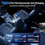 78W Car Charger USB C for Samsung Galaxy A17 A16 5G A36 Z Fold7 Z Flip7 FE A26 S25 Ultra, 3FT Built-in Coiled Type C Cable USBC & USB-A Super Fast Charging Car Phone Charger Cigarette Lighter Adapter