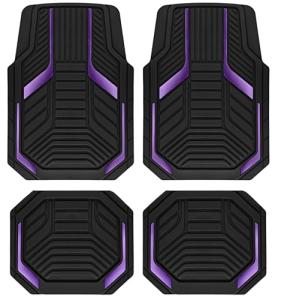 PIC AUTO Heavy Duty Rubber Floor Mats, Purple Aluminum Film Car Mats Set, Front and Rear Car Mats with Anti-Slip Backing, All Weather Protection, Trim-to-Fit for Automotive SUV, Sedan, Van