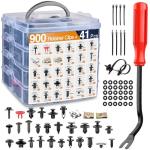 GOOACC 941Pcs Car Retainer Clips and Auto Body Fasteners Assortment-30 Most Popular Sizes Nylon Bumper Fender Rivets with 10 Cable Ties for Ford GM Toyota Honda Chrysler Benz Nissan, etc.