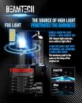 BEAMTECH H11 Bulb, H8 H9 Fog Light Bulb Fanless in Line 6500K Light Bulb Pack of 2