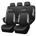 CAR PASS Bling Diamond Leather Car Seat Covers Full Seats Interior Sets, Waterproof Shining Glitter Sparkly Crystal Universal Armrest Fit Automotive Truck SUV Cute Women Girl, Black Silver Rhinestone