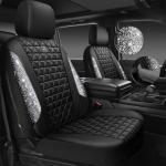 CAR PASS Bling Diamond Leather Car Seat Covers Full Seats Interior Sets, Waterproof Shining Glitter Sparkly Crystal Universal Armrest Fit Automotive Truck SUV Cute Women Girl, Black Silver Rhinestone