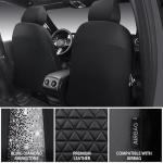 CAR PASS Bling Diamond Leather Car Seat Covers Full Seats Interior Sets, Waterproof Shining Glitter Sparkly Crystal Universal Armrest Fit Automotive Truck SUV Cute Women Girl, Black Silver Rhinestone
