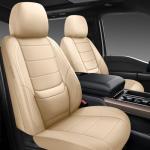 BABYBLU Leather Car Seat Covers,Universal 2 Pcs Front Seat Covers for Cars,Waterproof Automotive Seat Covers for Most Vehicles SUV Pick-up Truck (Beige, Full Set)
