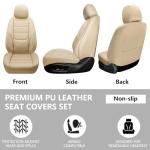 BABYBLU Leather Car Seat Covers,Universal 2 Pcs Front Seat Covers for Cars,Waterproof Automotive Seat Covers for Most Vehicles SUV Pick-up Truck (Beige, Full Set)