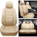 BABYBLU Leather Car Seat Covers,Universal 2 Pcs Front Seat Covers for Cars,Waterproof Automotive Seat Covers for Most Vehicles SUV Pick-up Truck (Beige, Full Set)