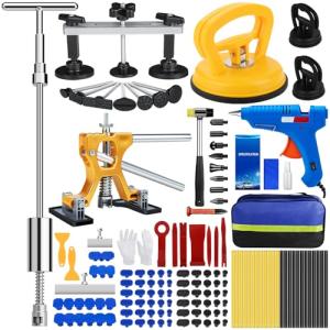 135Pcs Car Dent Puller Kit, Car Paintless Dent Remover Tool Kit with 3-in-1 T-bar Slide Hammer & Bridge Puller & Suction Cup, Dent Repair Kit for Remover Auto Body Hail Damage Large Small Dent