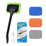 Ohleats Car Windshield Cleaning Tool, Microfiber Window Cleaner with 4 Washable and Reusable Cloth Pad & Long Handle, Auto Glass Wiper Cleaning Kit with Spray Bottle, Car Accessories