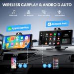 TECXERLLON 10.26'' Wireless Carplay Screen for Car with 4K Dash Cam & 1080P Backup Camera, Portable Car Audio Receivers with Carplay & Android Auto, GPS Navigation, Airplay, Mirror Link