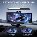 TECXERLLON 10.26'' Wireless Carplay Screen for Car with 4K Dash Cam & 1080P Backup Camera, Portable Car Audio Receivers with Carplay & Android Auto, GPS Navigation, Airplay, Mirror Link