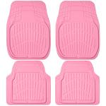 CAR PASS 4 Piece Leather Car Floor Mats -3D Cute Girly Waterproof All Weather Car Mat Full Set, Universal Trim to Fit & Anti-Slip Burr Bottom & Light Easy Clean for SUV Truck Auto Sedan Van(Pink)