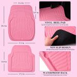 CAR PASS 4 Piece Leather Car Floor Mats -3D Cute Girly Waterproof All Weather Car Mat Full Set, Universal Trim to Fit & Anti-Slip Burr Bottom & Light Easy Clean for SUV Truck Auto Sedan Van(Pink)