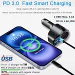 4 in 1 USB C Car Charger, 168W Multi USB Cigarette Lighter Adapter, Socket Splitter with 3 USB Ports, 12V/24V Dual USB Type C PD Fast Car Charger Adapter for iPhone 16 Pro Max 15 Plus 14 iPad Pro GPS