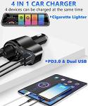 4 in 1 USB C Car Charger, 168W Multi USB Cigarette Lighter Adapter, Socket Splitter with 3 USB Ports, 12V/24V Dual USB Type C PD Fast Car Charger Adapter for iPhone 16 Pro Max 15 Plus 14 iPad Pro GPS