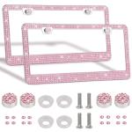 2 Pack Bling License Plate Frames Premium Sparkly License Plate Frame for Women Durable Pink Bling Car Accessories