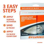 SYLVANIA - Headlight Restoration Kit - 3 Easy Steps to Restore Sun Damaged Headlights with Exclusive UV Block Clear Coat, Light Output and Beam Pattern Restored, Long Lasting Headlight Restorer Kit