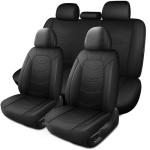 HChengkikz Car Seat Covers Full Set,Leather Car Seat Covers,Breathable and Sporty Car Seat Cover,Universal Fit Anti-Slip Seat Covers for SUV Cars Sedan and Truck(Full Seat,Black,N2)