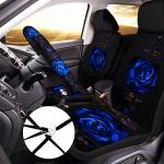 Tallew 15 Pcs Rose Flower Car Seat Covers Set for Women, Universal Full Set with Rubber Steering Wheel, Armrest, Seatbelt Covers, Front, Rear Backrest, Bottom, Polyester Fabric(Blue)