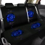 Tallew 15 Pcs Rose Flower Car Seat Covers Set for Women, Universal Full Set with Rubber Steering Wheel, Armrest, Seatbelt Covers, Front, Rear Backrest, Bottom, Polyester Fabric(Blue)