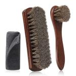 3-Pcs 100% Horse Hair Shoe Brush Kit Premium Dauber Applicator Leather Care Cleaning Set with Polishing Brush and Microfiber Cloth for Leather Suede Shoes/Boots/Bags/Cars/Cleaning/Polishing