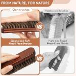3-Pcs 100% Horse Hair Shoe Brush Kit Premium Dauber Applicator Leather Care Cleaning Set with Polishing Brush and Microfiber Cloth for Leather Suede Shoes/Boots/Bags/Cars/Cleaning/Polishing