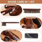 3-Pcs 100% Horse Hair Shoe Brush Kit Premium Dauber Applicator Leather Care Cleaning Set with Polishing Brush and Microfiber Cloth for Leather Suede Shoes/Boots/Bags/Cars/Cleaning/Polishing