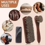3-Pcs 100% Horse Hair Shoe Brush Kit Premium Dauber Applicator Leather Care Cleaning Set with Polishing Brush and Microfiber Cloth for Leather Suede Shoes/Boots/Bags/Cars/Cleaning/Polishing