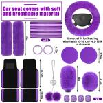 Woanger 47 Car Seat Cover Full Set for Women Included Car Front Rear Seat Fluffy Steering Wheel Cover Belt Automotive Floor Mats Air Conditioner Decoration Strip Universal(Purple Black)