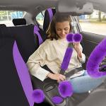 Woanger 47 Car Seat Cover Full Set for Women Included Car Front Rear Seat Fluffy Steering Wheel Cover Belt Automotive Floor Mats Air Conditioner Decoration Strip Universal(Purple Black)