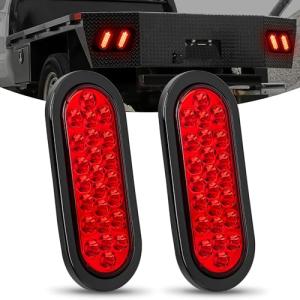 Nilight 6Inch Oval Trailer Tail Light 2PCS Red 24LED Stop Brake Turn Marker Lights w/Flush Mount Grommets Plugs IP67 Waterproof for 12V Truck ATV UTV Bus RV Camper