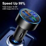 5-in-1 Car Charger, Fast Charging Car Adapter, USB Cigarette Lighter Car Accessory, Car Charger Compatible with Iphone14/14pro/13/12/Ipad/Tablet/Samsung and More. (Black)