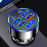 Alanph 6-in-1 Multi-Port Car Charger with Voltage Detection, 2PD+3USB+QC3.0 Fast Charge Cigarette Lighter Plug Adapter Compatible with iPhone,Android,Samsung,iPad Pro and More