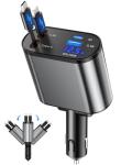 Retractable Car Charger, 4 in 1 Fast Charging Car Charger USB-C & USB-A Compatible with iPhone 16/15/14/13/12/11,Galaxy,Pixel