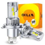 OXILAM H4 9003 Light Bulb, 20000LM 600% Brighter, 6500K Cool White, Mini 1:1 Size Design, Canbus Error Plug-and-Play H4 9003 HB2 Light Bulb, Pack of 2