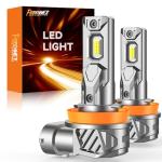 forenner Latest Upgraded H11 H8 H9 H16 LED Bulbs, Ultra Brightness 6500K White, 1:1 Halogen Mini Size H11/H8/H16 Fog Light Bulb, Play-N-Plug, Pack of 2