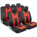 BDK carXS Forza Red Car Seat Covers Full Set, Two-Tone Front Seat Covers with Matching Back Seat Cover for Cars, PolyCloth Protectors with Split Bench Design, Automotive Interior Covers