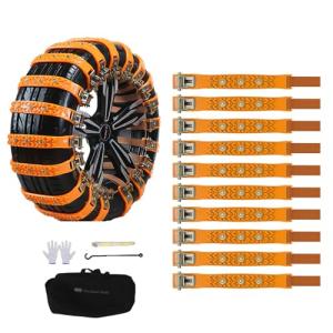 AUTO HIGH 10 Pack Universal Car Snow Chains with Storage Bag and Tools, Tires 165-265 mm for Cars, Trucks, SUVs, Non-Slip Adjustable Winter Snow Chains (single row nail)