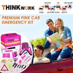 THINKWORK Car Emergency Kit for Teen Girl and Lady's Gifts, Pink Emergency Roadside Assistance kit with Pink Car Tool Set, 10FT Jumper, First Aid Kit, and More Ideal Pink Car Accessories Tool - E8