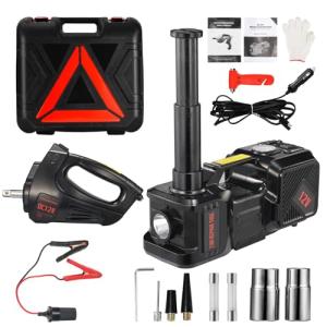 Electric Car Jack kit 5 Ton 12V Electric Floor Jack Lift for Vehicle, Electric Hydraulic Jack Auto Repair Tool Set with Built-in Inflator and Impact Wrench for SUV Sedan Truck Tire Change