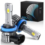 FTEVAR H11/H8/H9 LED Bulb, 30000LM 6000K Cool White Fanless 1:1 Mini Size, Plug and Play, Pack of 2