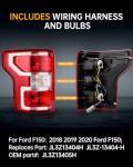 OKLPF Rear Brake Tail Light Compatible With 2018 2019 2020 Ford F150 F-150 Replace JL3Z-13404-H JL3Z-13405-H,Replace Red Taillight Assembly,Included Bulbs and Harness,Driver and Passenger Side