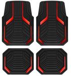 PIC AUTO Heavy Duty Rubber Floor Mats, Red Aluminum Film Car Mats Set, Front and Rear Car Mats with Anti-Slip Backing, All Weather Protection, Trim-to-Fit for Automotive SUV, Sedan, Van