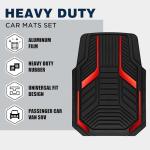 PIC AUTO Heavy Duty Rubber Floor Mats, Red Aluminum Film Car Mats Set, Front and Rear Car Mats with Anti-Slip Backing, All Weather Protection, Trim-to-Fit for Automotive SUV, Sedan, Van